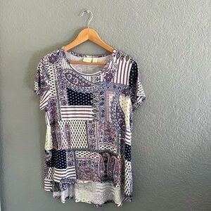 Chico’s • Short Sleeve Paisley Floral Mixed Media Blouse